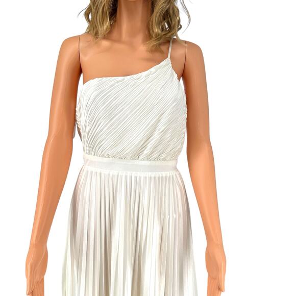 Lulus White One Shoulder Pleated Midi Dress M Grecian Formal Prom Wedding - Picture 3 of 9